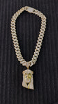 14k gold plated Iced out 20mm Cuban link Chain and Iced out World 🌎 Pendant