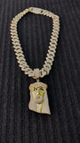 14k gold plated Iced out 20mm Cuban link Chain and Iced out World 🌎 Pendant