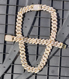 14k gold plated Iced out 20mm Big Cuban link Chain and Bracelet
