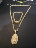 14k Gold Plated 6mm Cuban Link Chain Pendant and Bracelet Set