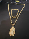 14k Gold Plated 6mm Cuban Link Chain Pendant and Bracelet Set