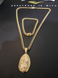 14k Gold Plated 6mm Cuban Link Chain Pendant and Bracelet Set