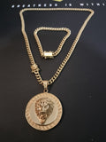 14k Gold Plated 6mm Cuban Link Chain Pendant and Bracelet Set