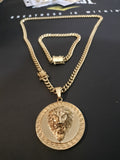 14k Gold Plated 6mm Cuban Link Chain Pendant and Bracelet Set