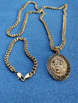 14k 6mm Gold Plated Cuban link Chain bracelet and Pendant