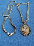 14k 6mm Gold Plated Cuban link Chain bracelet and Pendant
