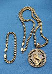 14k 6mm Gold Plated Cuban link Chain bracelet and Pendant
