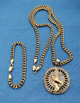 14k 6mm Gold Plated Cuban link Chain bracelet and Pendant