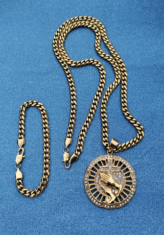14k 6mm Gold Plated Cuban link Chain bracelet and Pendant