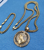 14k 6mm Gold Plated Cuban link Chain bracelet and Pendant