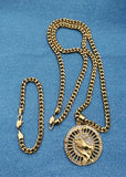 14k 6mm Gold Plated Cuban link Chain bracelet and Pendant