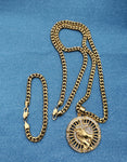 14k 6mm Gold Plated Cuban link Chain bracelet and Pendant