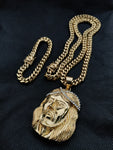 14k 8mm Gold Plated Cuban Link Chain Pendant and Bracelet Set
