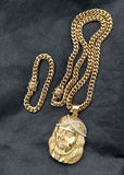 14k 8mm Gold Plated Cuban Link Chain Pendant and Bracelet Set