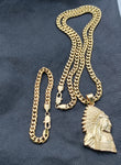 14k 6mm Gold Plated Cuban link Chain bracelet and Pendant