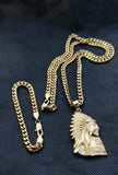 14k 6mm Gold Plated Cuban link Chain bracelet and Pendant