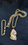14k 6mm Gold Plated Cuban link Chain bracelet and Pendant