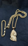 14k 6mm Gold Plated Cuban link Chain bracelet and Pendant