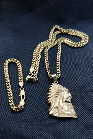 14k 6mm Gold Plated Cuban link Chain bracelet and Pendant