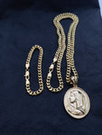 14k 6mm Gold Plated Cuban link Chain bracelet and Pendant