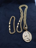 14k 6mm Gold Plated Cuban link Chain bracelet and Pendant