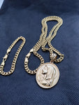 14k 6mm Gold Plated Cuban link Chain bracelet and Pendant