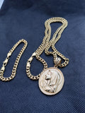 14k 6mm Gold Plated Cuban link Chain bracelet and Pendant