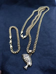 14k 6mm Gold Plated Cuban link Chain bracelet and Pendant
