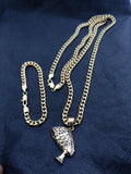 14k 6mm Gold Plated Cuban link Chain bracelet and Pendant
