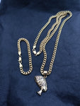 14k 6mm Gold Plated Cuban link Chain bracelet and Pendant
