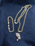 14k 6mm Gold Plated Cuban link Chain bracelet and Pendant