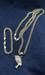 14k 6mm Gold Plated Cuban link Chain bracelet and Pendant