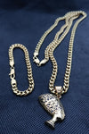 14k 6mm Gold Plated Cuban link Chain bracelet and Pendant