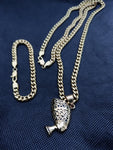 14k 6mm Gold Plated Cuban link Chain bracelet and Pendant