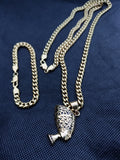 14k 6mm Gold Plated Cuban link Chain bracelet and Pendant