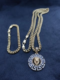 14k 6mm Gold Plated Cuban link Chain bracelet and Pendant