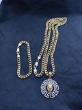 14k 6mm Gold Plated Cuban link Chain bracelet and Pendant
