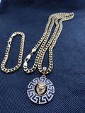 14k 6mm Gold Plated Cuban link Chain bracelet and Pendant