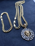 14k 6mm Gold Plated Cuban link Chain bracelet and Pendant