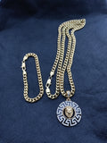 14k 6mm Gold Plated Cuban link Chain bracelet and Pendant