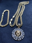 14k 6mm Gold Plated Cuban link Chain bracelet and Pendant