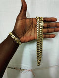 14k gold-plated 12mm Flat Cuban link chain and bracelet set