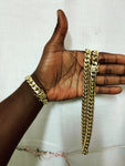 14k gold-plated 12mm Flat Cuban link chain and bracelet set