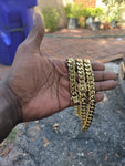 14k gold-plated 12mm Flat Cuban link chain and bracelet set