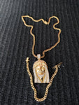 14k 6mm Gold Plated Cuban Link Chain Pendant and Bracelet Set