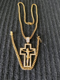 14k 6mm Gold Plated Cuban Link Chain Pendant and Bracelet Set