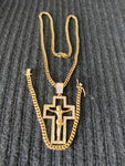 14k 6mm Gold Plated Cuban Link Chain Pendant and Bracelet Set