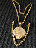 14k 6mm Gold Plated Cuban Link Chain Pendant and Bracelet Set