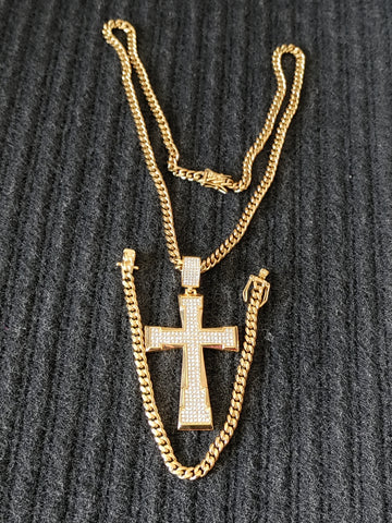 l 14k 6mm Gold Plated Cuban Link Chain Pendant and Bracelet Set