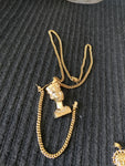 14k 6mm Gold Plated Cuban Link Chain Pendant and Bracelet Set